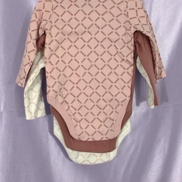 CLEARANCE NWT DKNY Jeans Baby 3-Pack Long Sleeve Bodysuits Logo Print - Picture 2 of 5